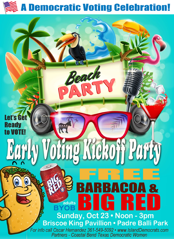 Beach Party to Kick Off Early Voting Barbacoa and Big Red – FREE